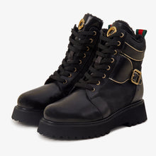Load image into Gallery viewer, The Boston Black Leather Lace-Up Ankle Women Boot With a Side Zipper