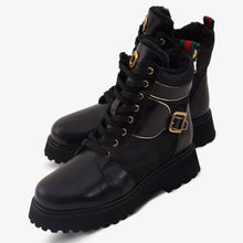 Load image into Gallery viewer, The Boston Black Leather Lace-Up Ankle Women Boot With a Side Zipper