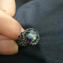 Load image into Gallery viewer, Vintage Gothic Style Synthetic Rainbow Stone Ring with Imitation Black Zirconia