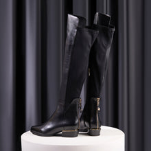 Load image into Gallery viewer, The Fairoks Black Leather Pointy Toe Knee High Women Boot