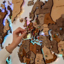 Load image into Gallery viewer, 3D LED Wooden World Map 2.0 (with acrylic background)