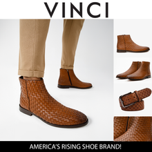 Load image into Gallery viewer, The Wellington Tan Handwoven Leather Men Boot with a Zipper Final Sale!