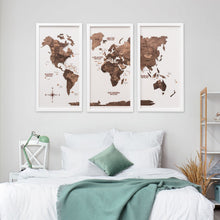 Load image into Gallery viewer, Triptych Wooden World Map (Dark Walnut)