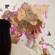 Load image into Gallery viewer, 3D LED Wooden World Map 2.0 (with acrylic background)