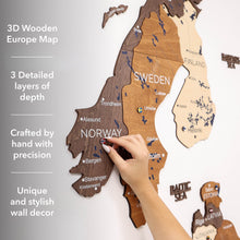 Load image into Gallery viewer, 3D Europe Wooden Map Multicolor