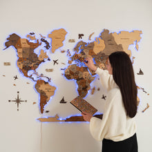 Load image into Gallery viewer, 3D LED Wooden World Map 2.0 (with acrylic background)