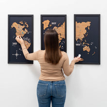 Load image into Gallery viewer, Cork world map triptych - Black
