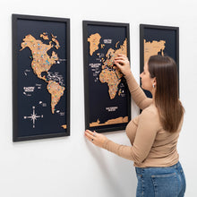 Load image into Gallery viewer, Cork world map triptych - Black