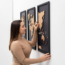 Load image into Gallery viewer, Cork world map triptych - Black