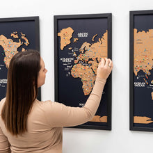 Load image into Gallery viewer, Cork world map triptych - Black