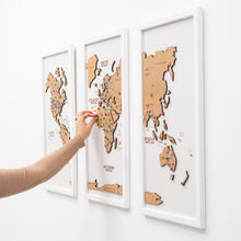 Load image into Gallery viewer, Cork world map triptych - White