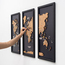 Load image into Gallery viewer, Cork world map triptych - Black