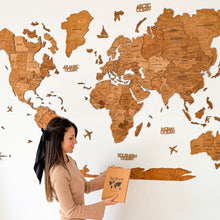 Load image into Gallery viewer, 3D Wooden World Map Oak