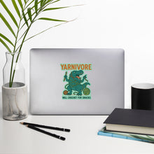Load image into Gallery viewer, 🦖 Yarnivore Sticker – Will Crochet for Snacks Bubble-free stickers