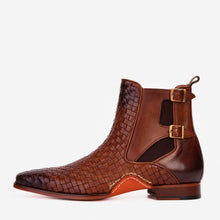 Load image into Gallery viewer, The Rolls Boot Woven Tan Leather Double Monk Strap Handmade Men Shoe