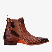 Load image into Gallery viewer, The Rolls Boot Woven Tan Leather Double Monk Strap Handmade Men Shoe