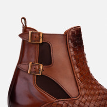 Load image into Gallery viewer, The Rolls Boot Woven Tan Leather Double Monk Strap Handmade Men Shoe