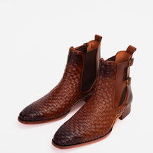 Load image into Gallery viewer, The Rolls Boot Woven Tan Leather Double Monk Strap Handmade Men Shoe