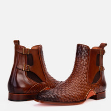 Load image into Gallery viewer, The Rolls Boot Woven Tan Leather Double Monk Strap Handmade Men Shoe