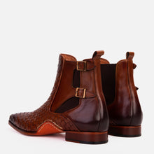 Load image into Gallery viewer, The Rolls Boot Woven Tan Leather Double Monk Strap Handmade Men Shoe