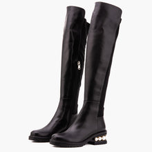 Load image into Gallery viewer, The Valeria Pearl Heel Knee-High Women Black Leather Boot