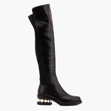 Load image into Gallery viewer, The Valeria Pearl Heel Knee-High Women Black Leather Boot
