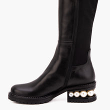 Load image into Gallery viewer, The Valeria Pearl Heel Knee-High Women Black Leather Boot
