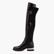 Load image into Gallery viewer, The Valeria Pearl Heel Knee-High Women Black Leather Boot