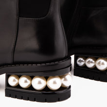 Load image into Gallery viewer, The Valeria Pearl Heel Knee-High Women Black Leather Boot