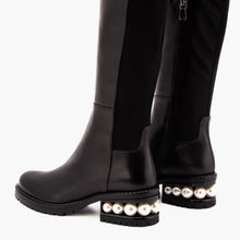 Load image into Gallery viewer, The Valeria Pearl Heel Knee-High Women Black Leather Boot