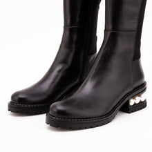 Load image into Gallery viewer, The Valeria Pearl Heel Knee-High Women Black Leather Boot
