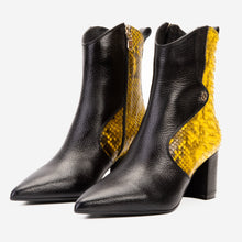 Load image into Gallery viewer, The Saturn Yellow Pythn Leather Block Heel Women Boot