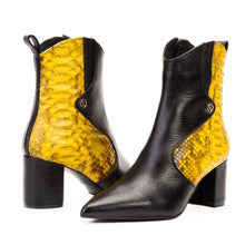 Load image into Gallery viewer, The Saturn Yellow Pythn Leather Block Heel Women Boot